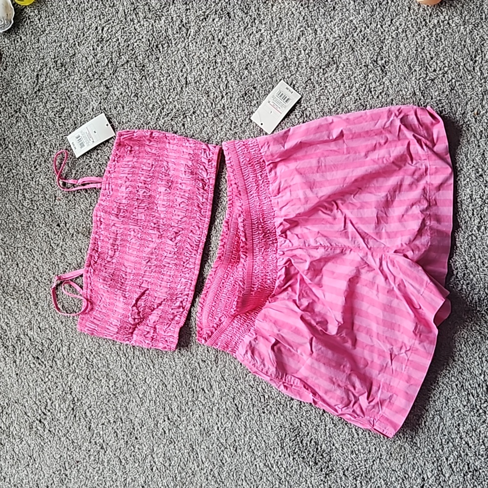 Target a new day pink cute outfit stripes top and shorts NWT